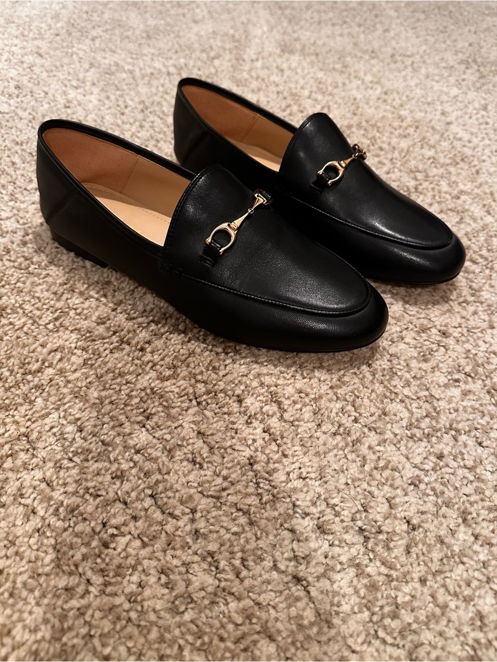 Coach Black Leather Loafers with Gold Horsebit
